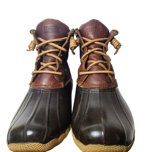 Sperry Saltwater Women's Size7 M Brown Leather Rubber Rain Duck Boots STS91176 - Picture 2 of 9